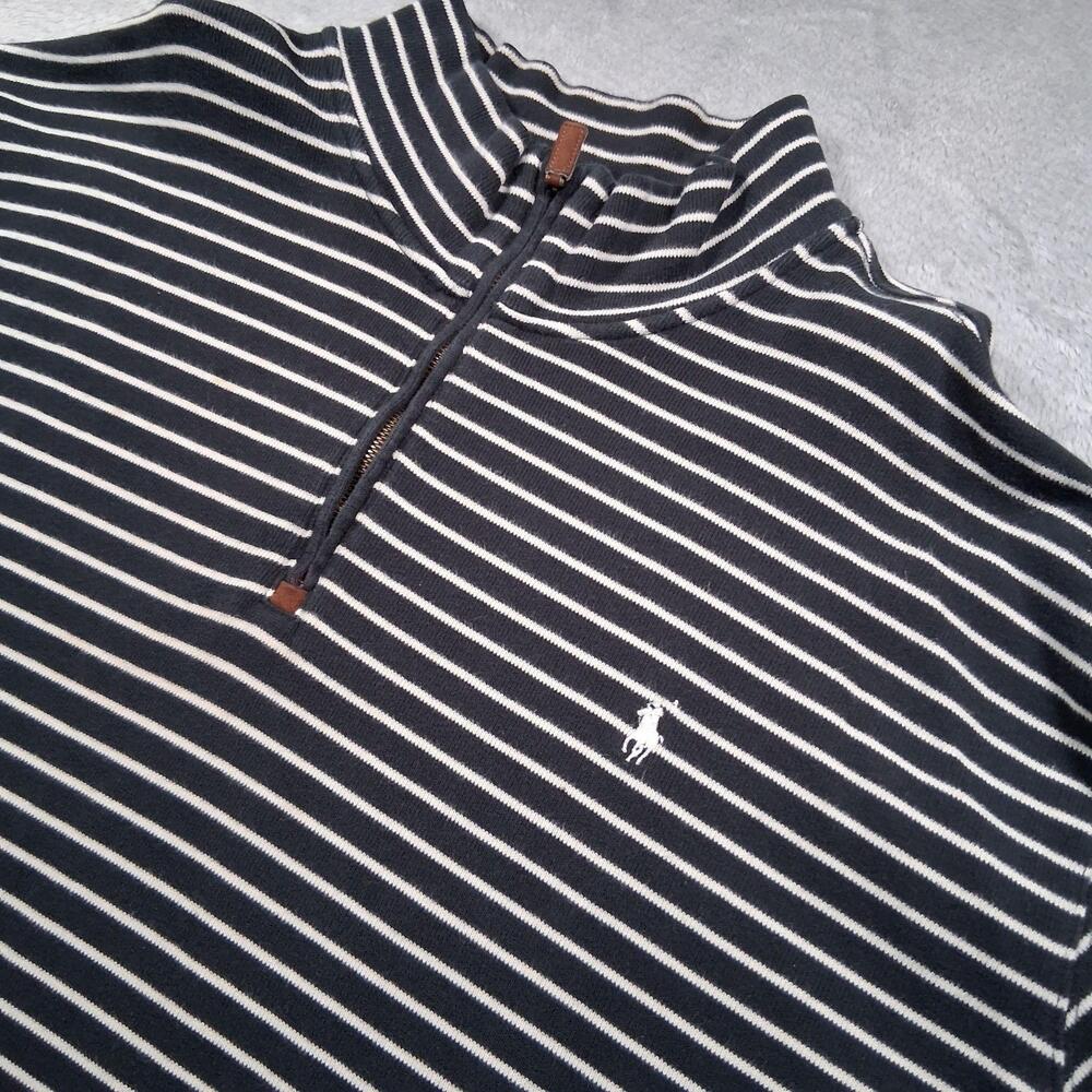 Polo Ralph Lauren Sweater Mens 4XB Blue Stripe Quarter Zip Mock Neck Pony Logo